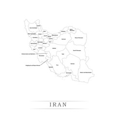 Administrative regions of IRAN. Province, state, division name with white map with black outline. Vector illustration	