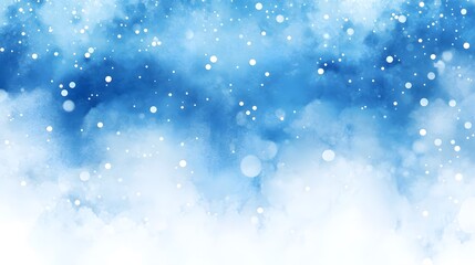 Obraz premium Abstract blue watercolor background with snowflakes and glitter, a Christmas wallpaper design with copy space for text. 