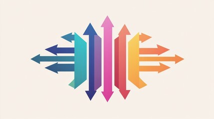 Obraz premium Abstract design featuring colorful arrows pointing in various directions, creating a dynamic visual effect on a light background