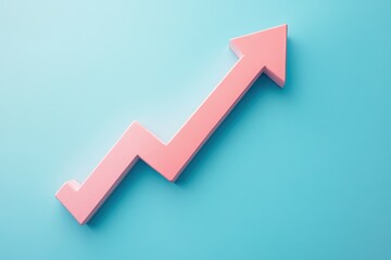 A pink upward arrow on a light blue background symbolizes growth, progress, or an increase in performance metrics