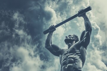 A statue of a man proudly holding a baseball bat, symbolizing American strength and freedom, Proud symbol of American strength and freedom