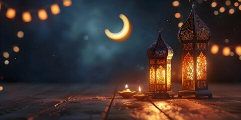 Ramadan Lantern on Crescent Moon

