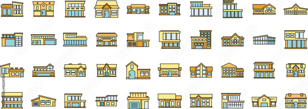Poster this set of building icons is showing different architectural styles and purposes, perfect for your 