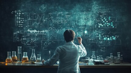 Scientist Working in Lab with Blackboard