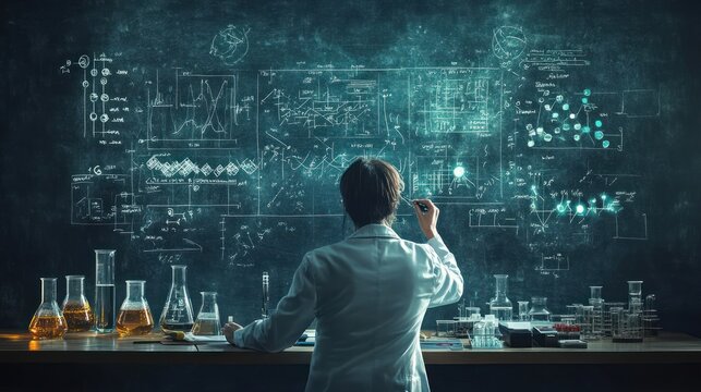 Scientist Working in Lab with Blackboard