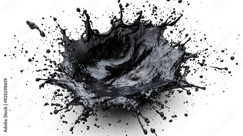 Poster a dynamic splash of black liquid creating an artistic effect.