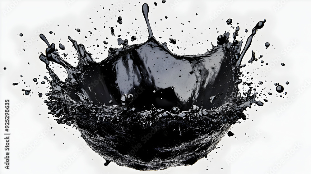 Poster a dynamic splash of black liquid creating an artistic visual effect.