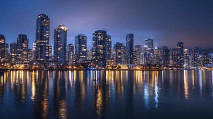 Obraz premium Stunning City Skyline at Night with Reflections