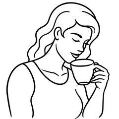 A women drinking a one cup of coffee art vector illustrator