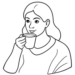 A women drinking a one cup of coffee art vector illustrator