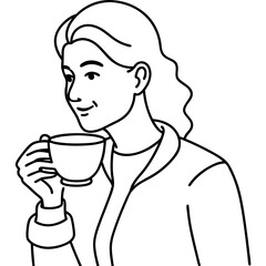 A women drinking a one cup of coffee art vector illustrator