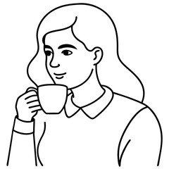 A women drinking a one cup of coffee art vector illustrator
