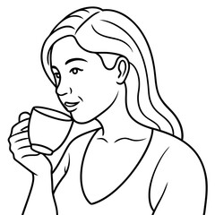 A women drinking a one cup of coffee art vector illustrator