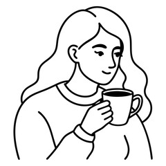 A women drinking a one cup of coffee art vector illustrator