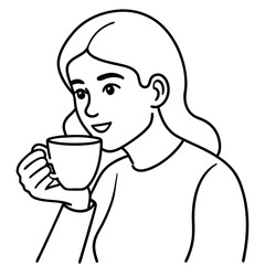 A women drinking a one cup of coffee art vector illustrator