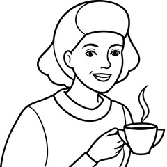 A women drinking a one cup of coffee art vector illustrator
