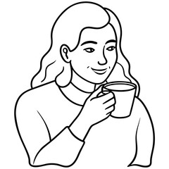 A women drinking a one cup of coffee art vector illustrator