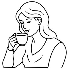 A women drinking a one cup of coffee art vector illustrator