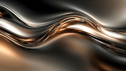 Obraz premium A flowing abstract design featuring metallic waves in black and gold tones.
