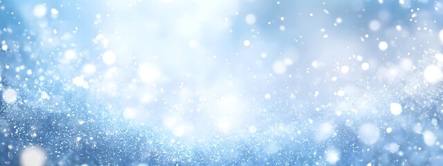 Abstract blue watercolor background with snowflakes and glitter, a Christmas wallpaper design with copy space for text. 