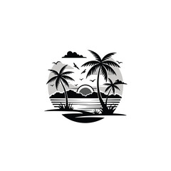 Fototapeta premium Sunset Minimalist and Simple silhouettes of palm trees Vector illustration, Minimalist and Flat Logo. tropical landscape Sunset black vector illustration.