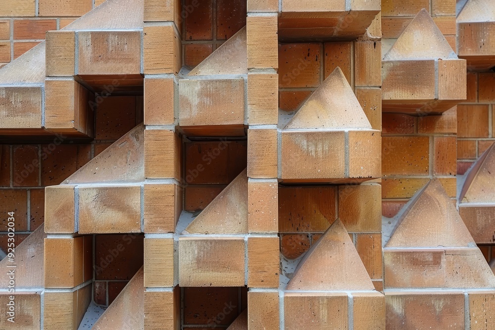 Poster detailed view of a brick building showing its construction with red bricks, reducing bricks to their