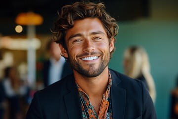 Obraz premium Portrait of a smiling man in a suit and floral shirt