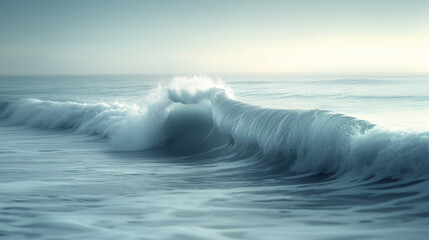 Fototapeta premium Tranquil minimalist seascape with smooth light blue and white gradients. The horizon blends seamlessly with the sea, and soft waves enhance the serenity. 