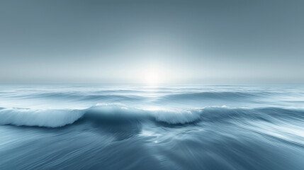 Obraz premium Tranquil minimalist seascape with an endless horizon and soft blue-white gradients. Subtle waves and smooth textures create a sense of peace and infinity. 