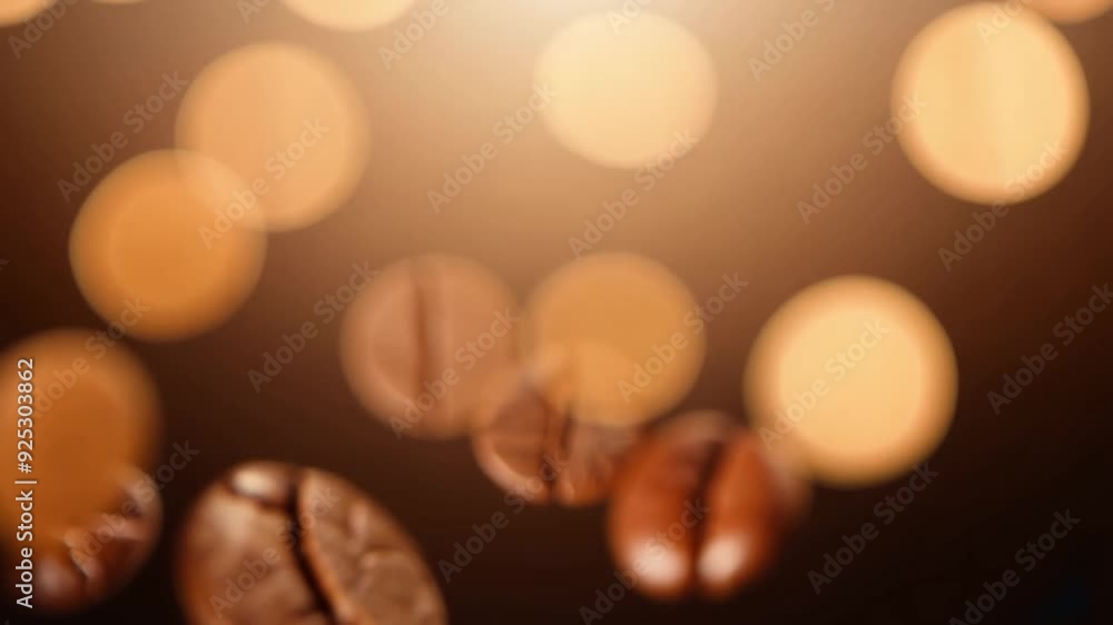 Poster roasted coffee beans with bokeh effect on a blurred brown background generative ai