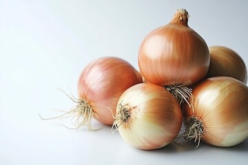 Fototapeta premium Fresh Brown Onions on White Background in Studio Lighting , ai