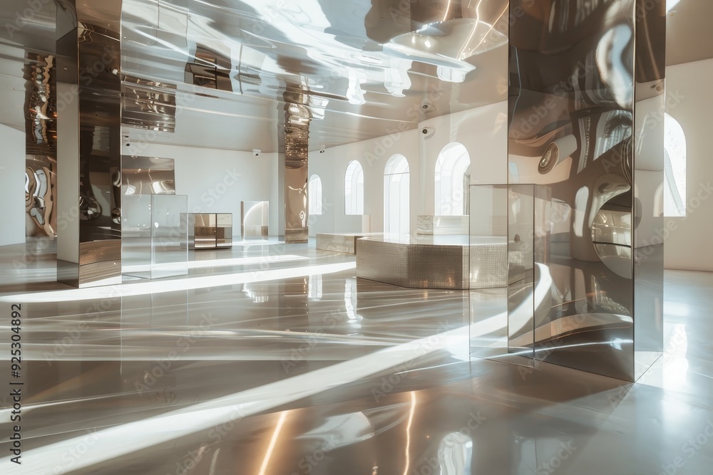 Poster Room With Multiple Mirrors, Reflective surfaces bouncing light around the space, creating a sense of abundance