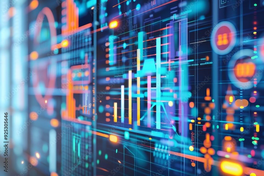 Poster a computer screen displaying vibrant and colorful lights, reflect on the significance of analytics a