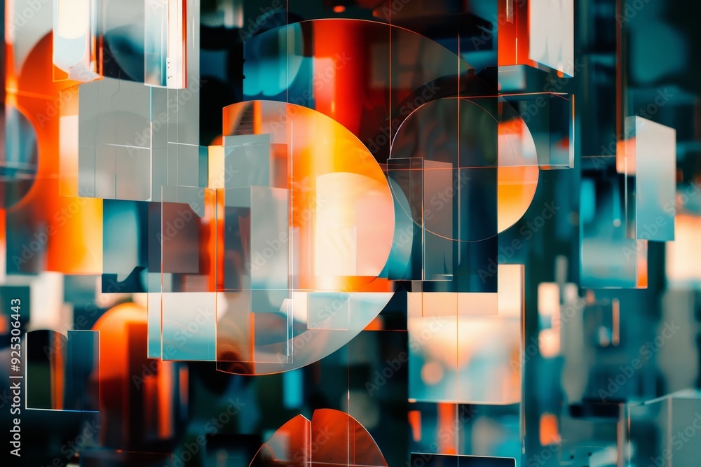 Poster close-up view of various shapes arranged together, reimagine financial data as a series of interconn