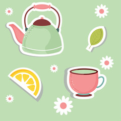green tea themed set of stickers