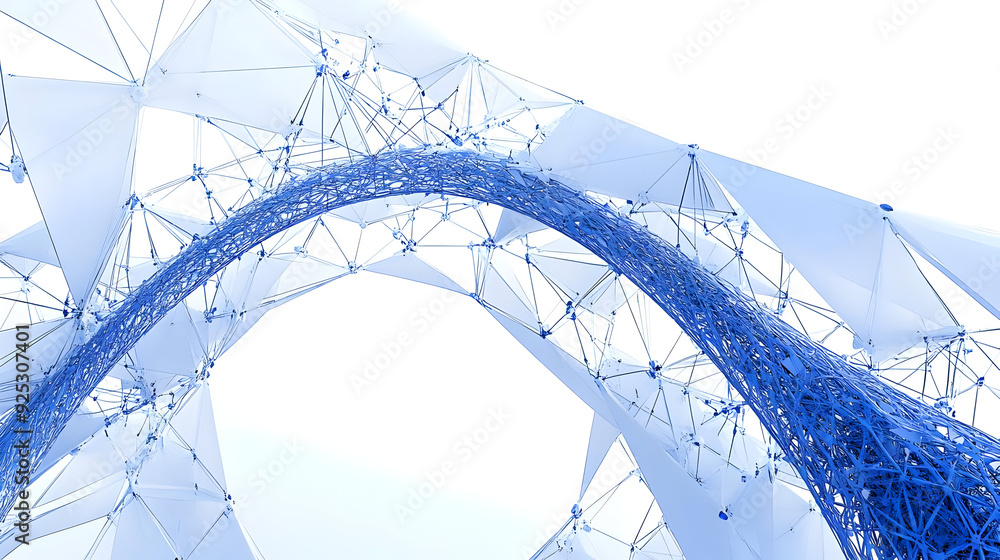 Poster a futuristic architectural structure featuring a blue, intricate design with a geometric form.