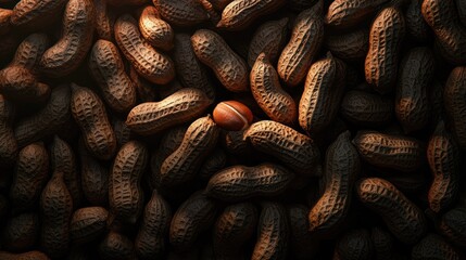 Create 5 prompts for stock photos related to A pile of peanuts with one nut missing with 100-200 characters and ending with