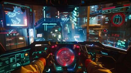Futuristic Spaceship Cockpit - Cyberpunk Scifi Game