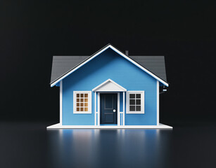 Blue House on Black Background.