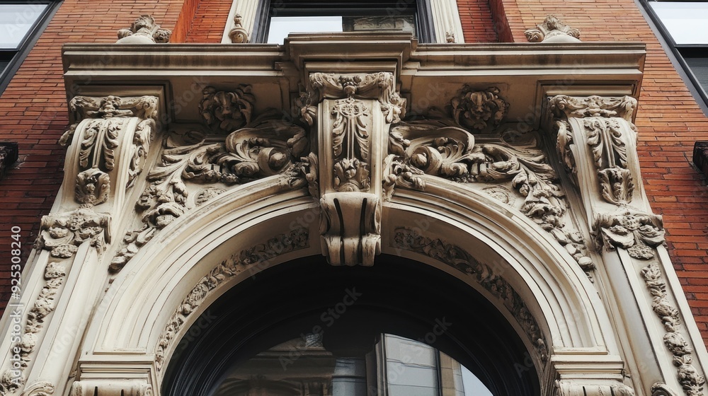 Poster ornate architectural detail above an arched window
