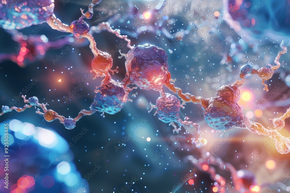 Poster detailed view of a cell phone against a blurred backdrop, render a visualization of biotechnological