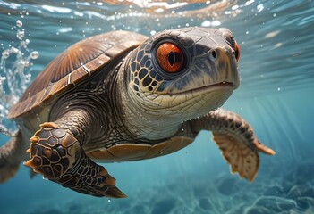 Fototapeta premium portrait of a turtle under the sea