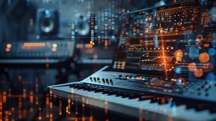 Obraz premium Music Production Studio: Synth Keyboard and DAW