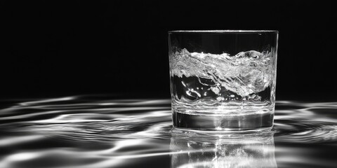 Glass of Water with Ripples on a Dark Background