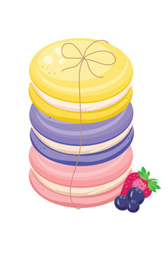 Macarons with blueberry and strawberry,vector illustration.