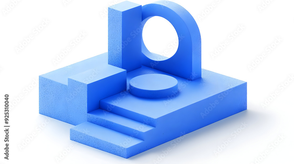 Poster a geometric blue structure featuring various shapes and levels.