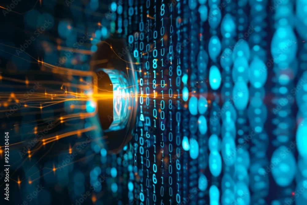 Poster light shining through a computer screen illustrating end-to-end encryption, representing the concept