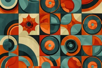 Fototapeta premium A vibrant abstract painting featuring orange and blue circles in a modern retro-inspired style, Retro-inspired motifs with a modern twist