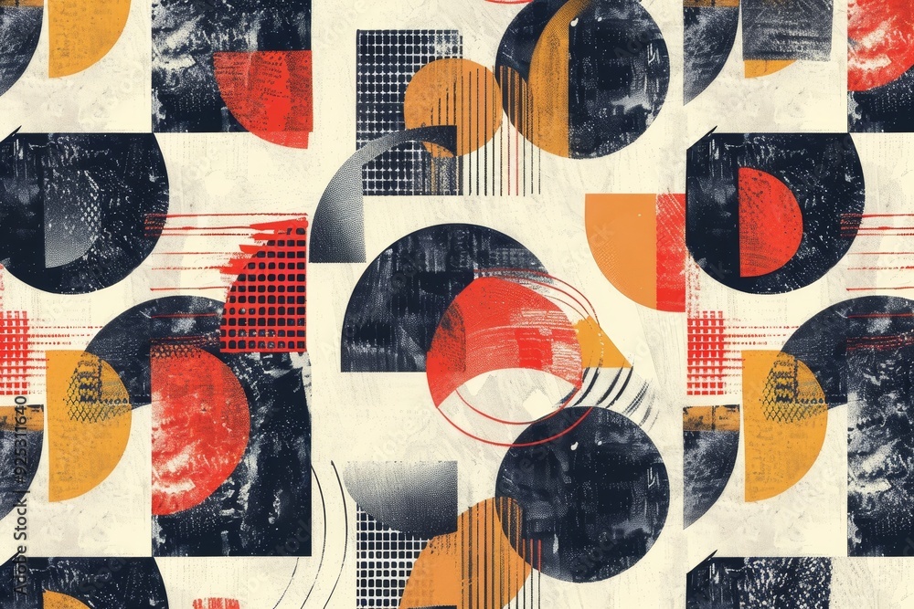 Aufkleber geometric pattern featuring circles and lines on a plain white backdrop, retro-inspired motifs with 