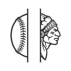 Indian Baseball Illustration Clip Art Design Shape. Chief Team School Mascot Silhouette Icon Vector.	